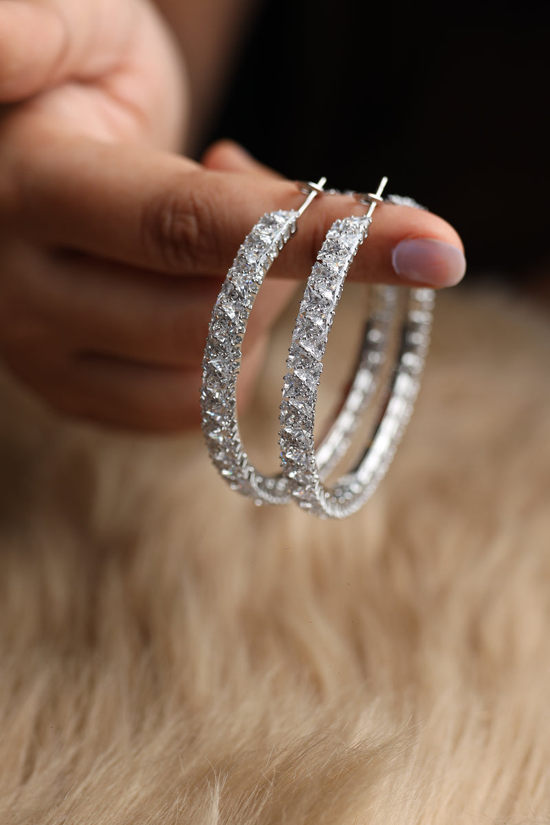 Abby Diamond Hoops (Silver)