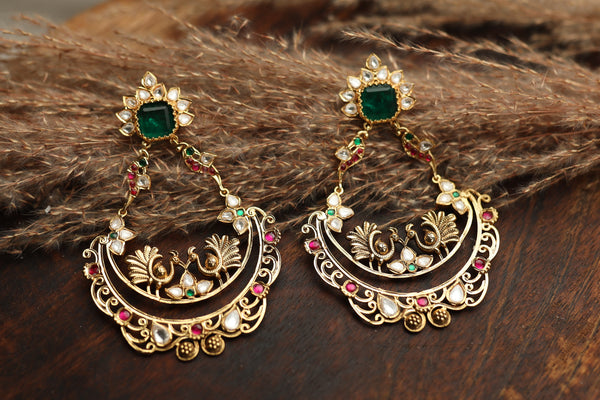 Nikhar Peacock Earrings - Green