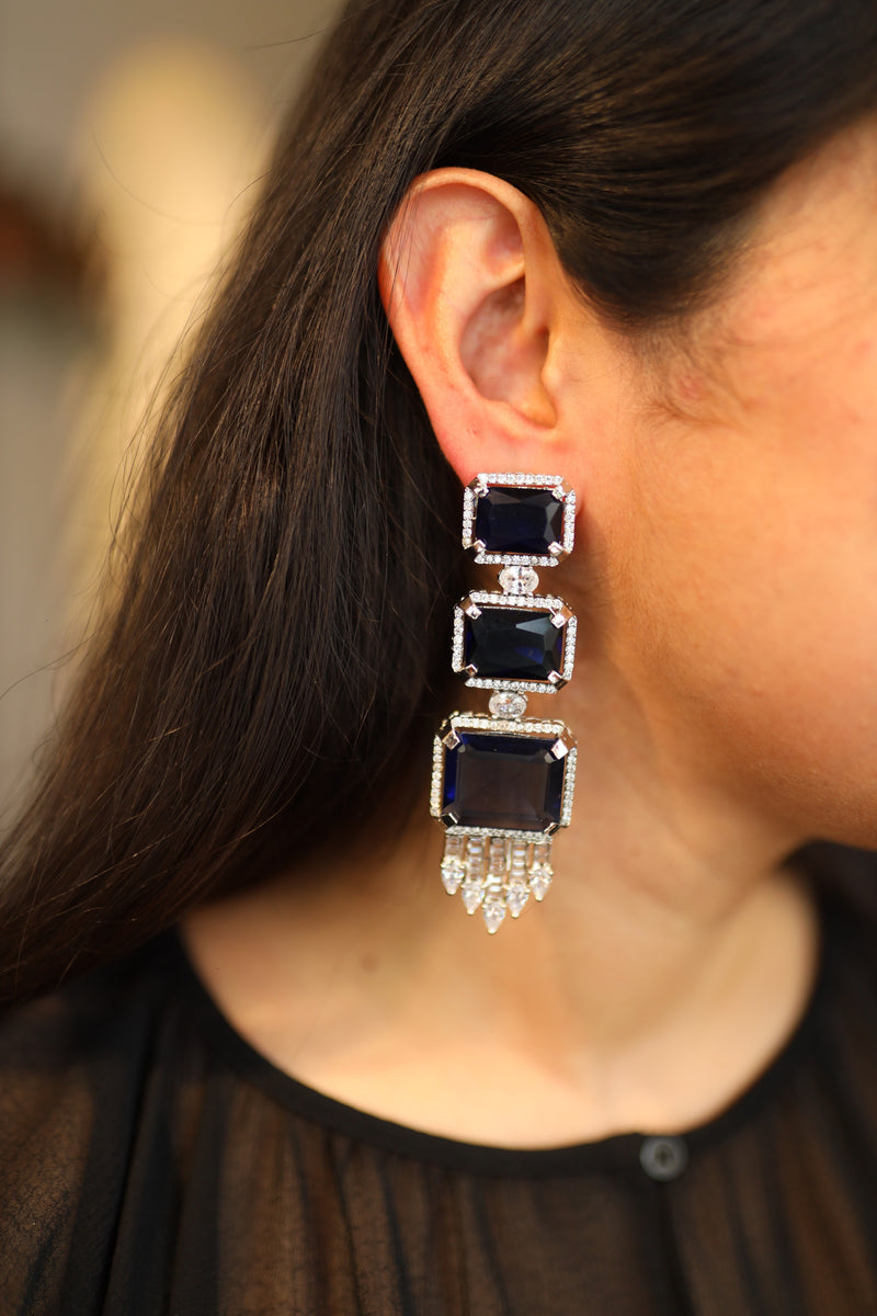 Diva Cocktail Earrings - Sapphire Blue