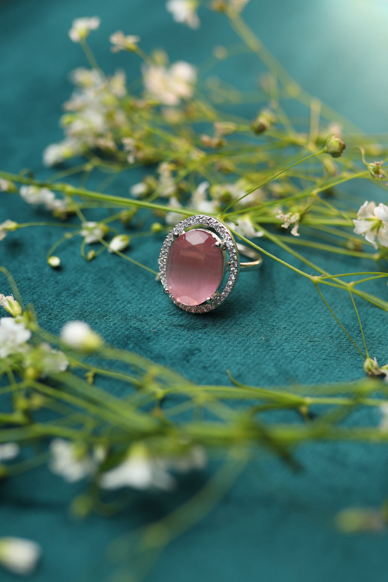 Classic Colored Stone Ring - Pink