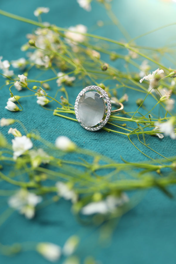 Classic Colored Stone Ring - Grey