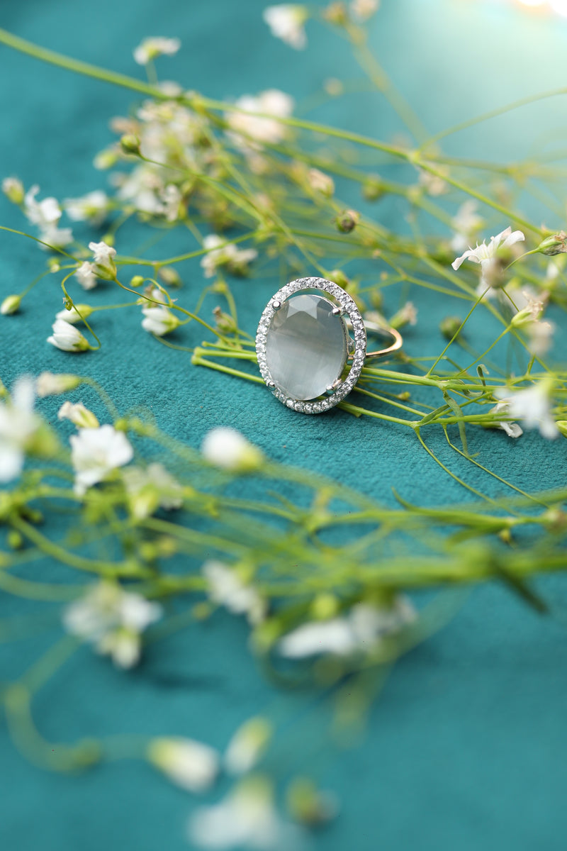 Classic Colored Stone Ring - Grey