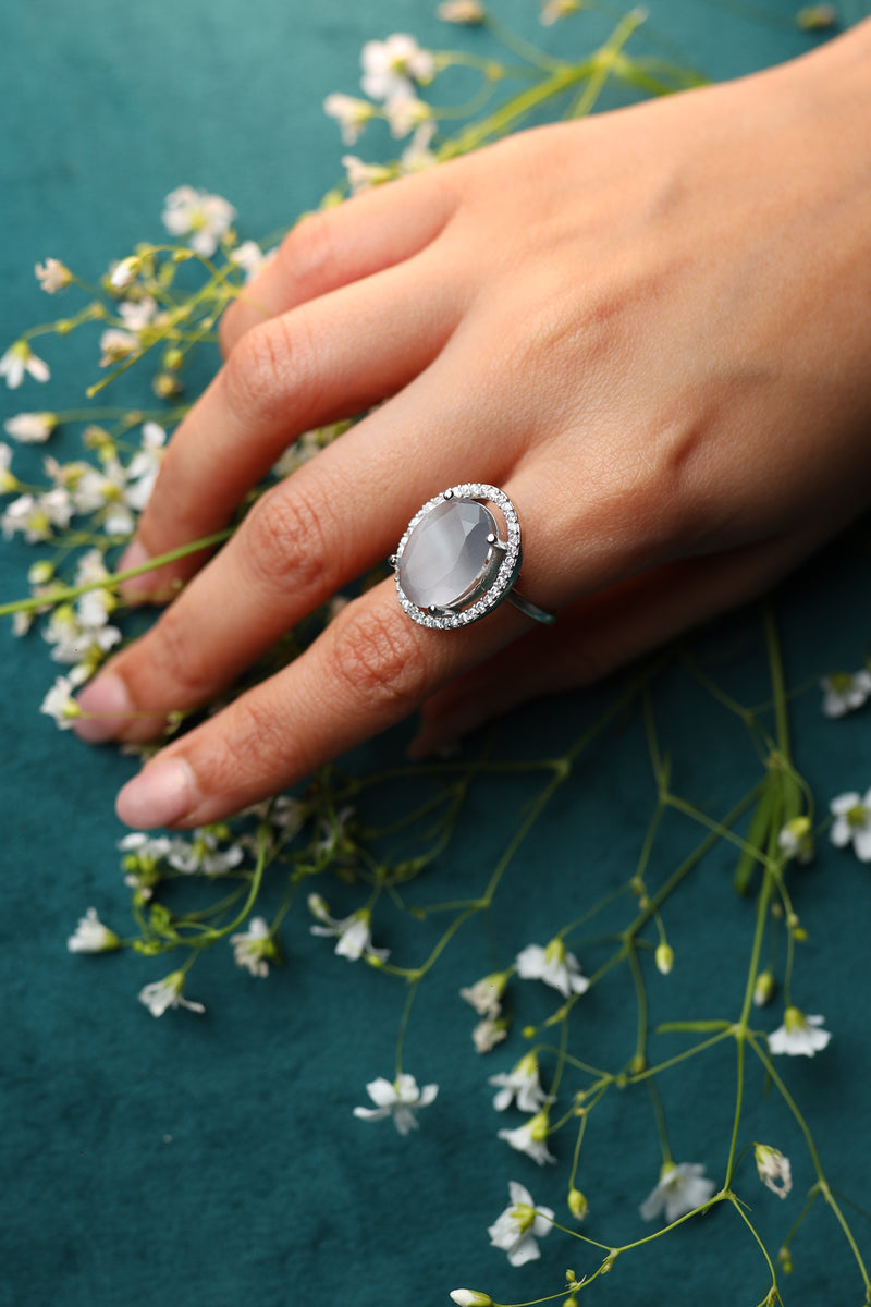 Classic Colored Stone Ring - Grey