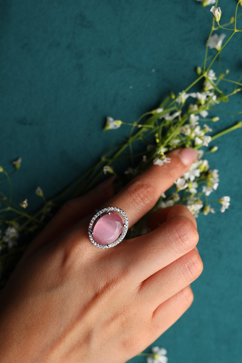 Classic Colored Stone Ring - Pink