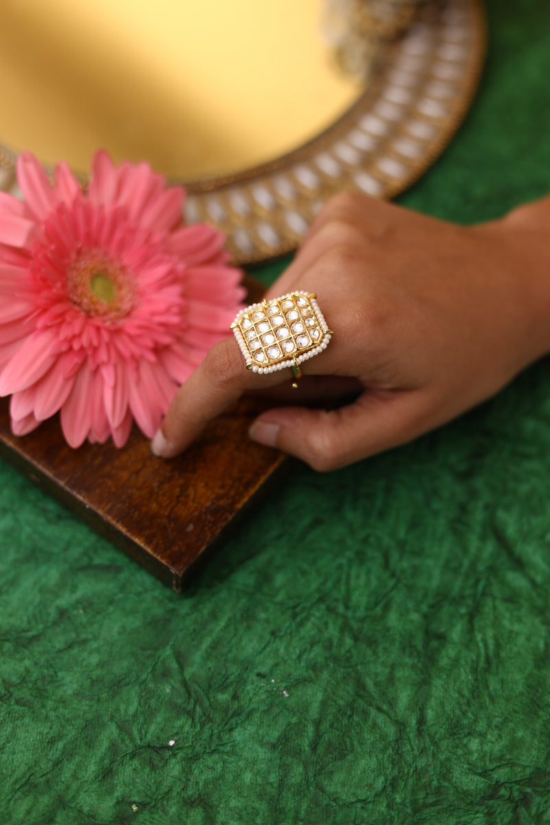 Paachi Kundan and Pearl Square Ring