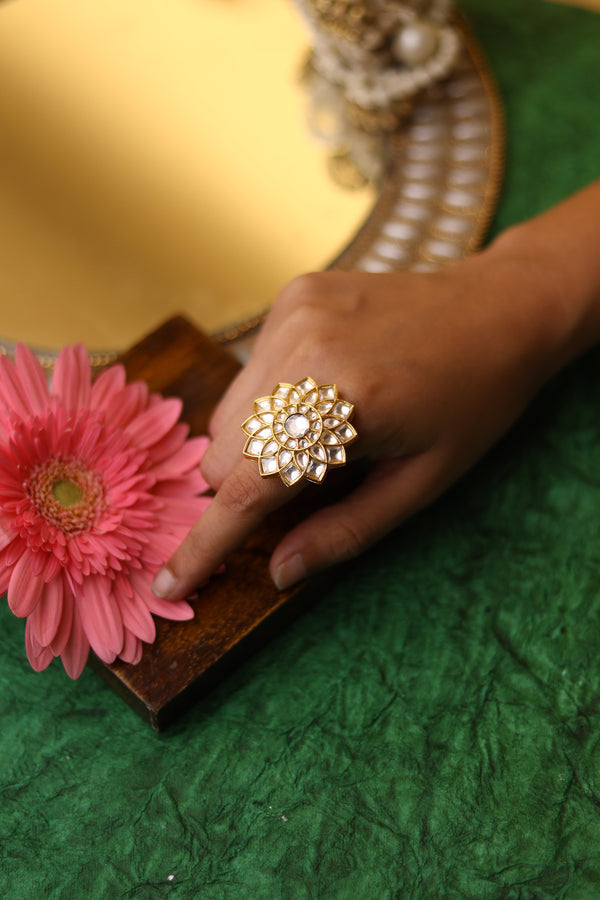 Gold Plated Kundan Ring