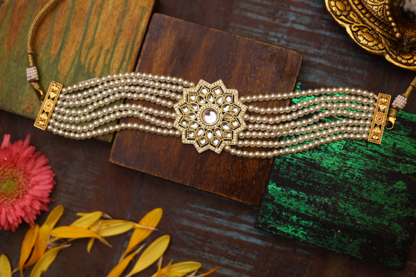 Flower Pearl and Kundan Choker Set