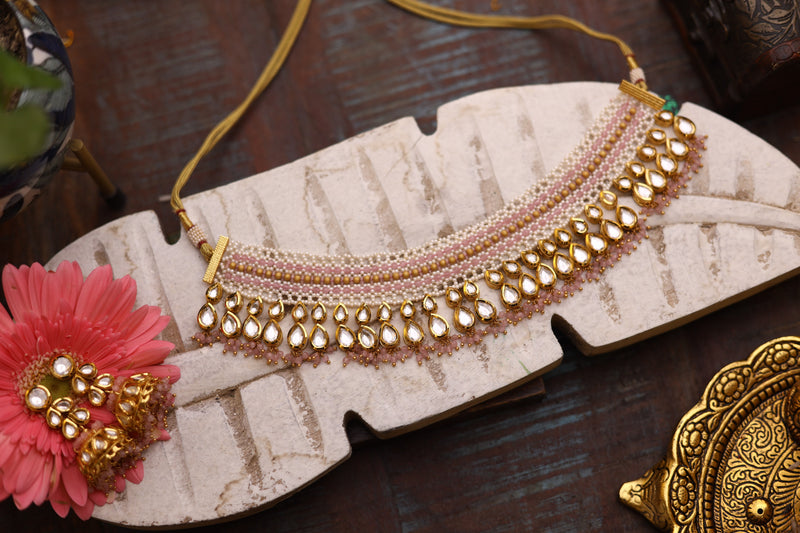 Baby Pink Gold Plated Kundan Necklace