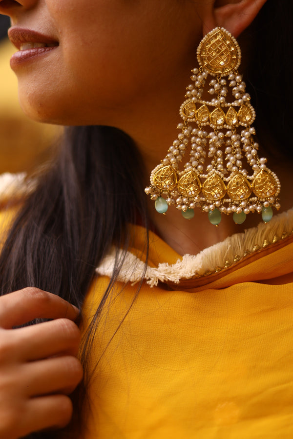 Pearl Gold Plated Kundan Chandbali Earrings
