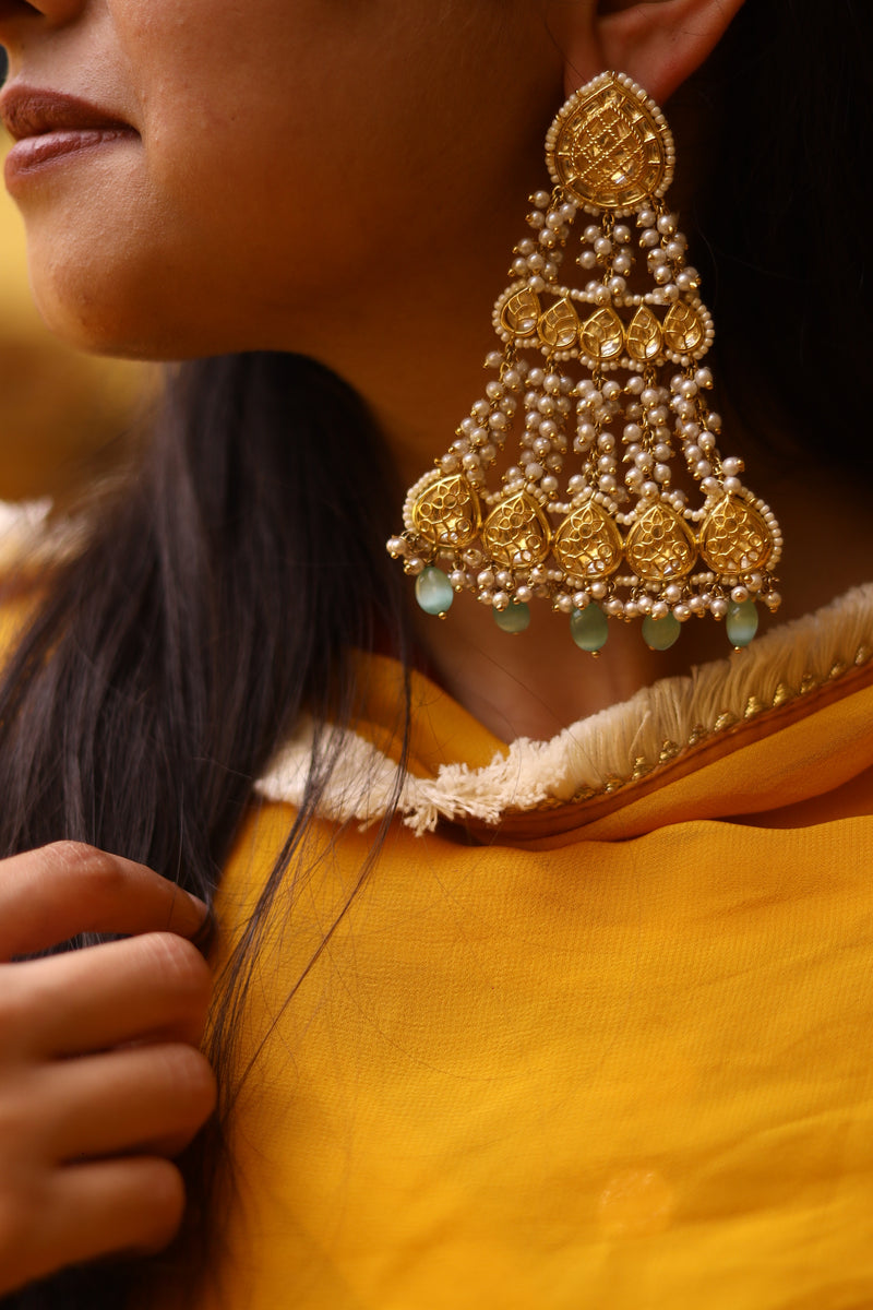 Pearl Gold Plated Kundan Chandbali Earrings