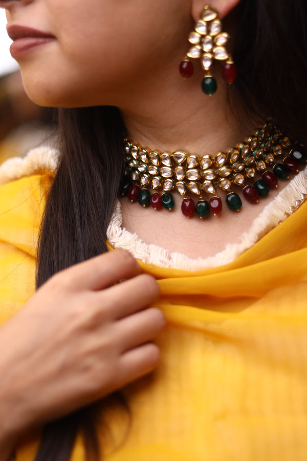 Multicolored Gold Plated Kundan Choker Set