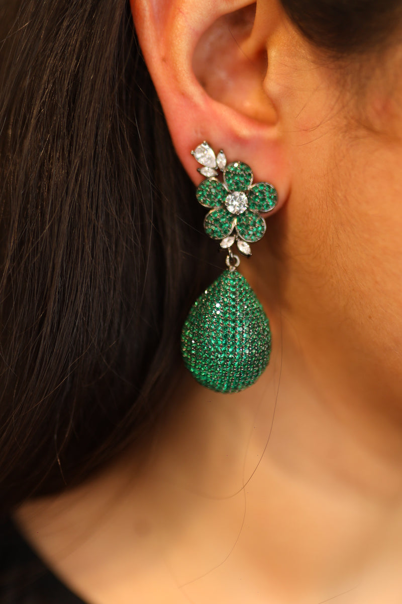 Green Flower Dangler Earrings