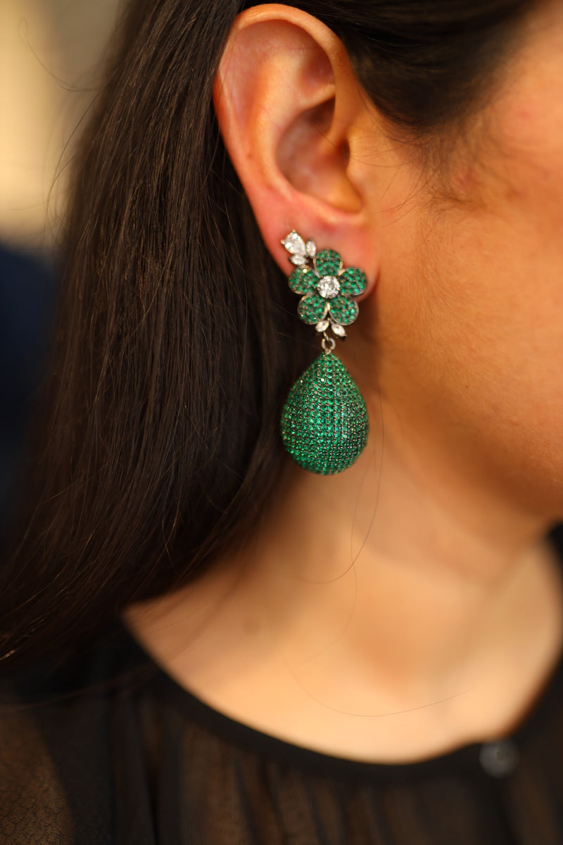 Green Flower Dangler Earrings
