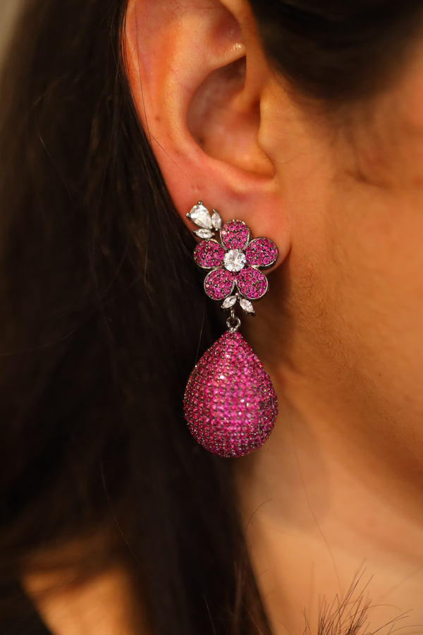 Ruby Flower Dangler Earrings
