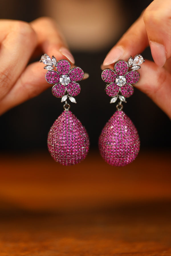 Ruby Flower Dangler Earrings