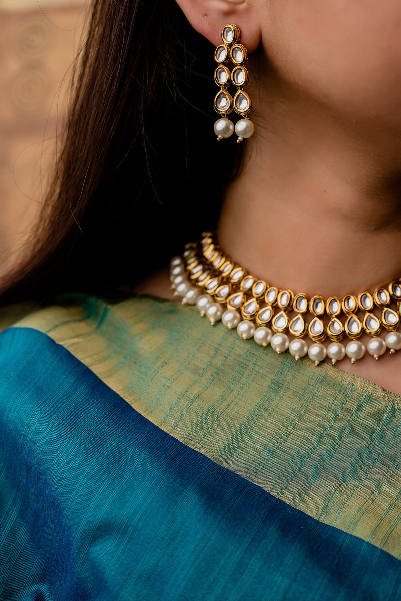 Gold Plated Kundan & Pearl Necklace Set