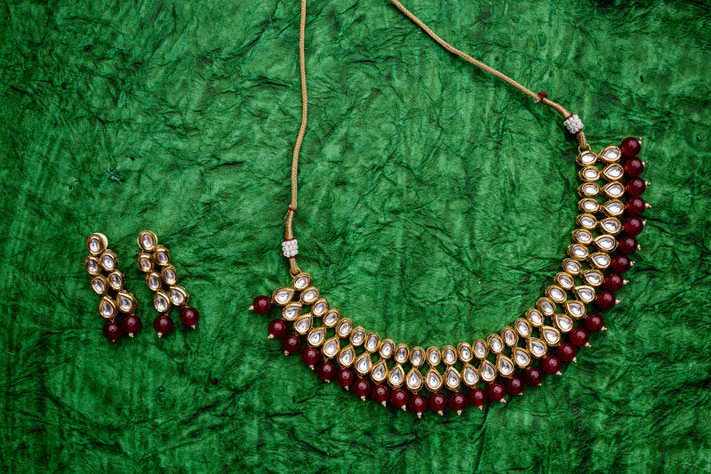 Gold Plated Kundan & Ruby Necklace Set