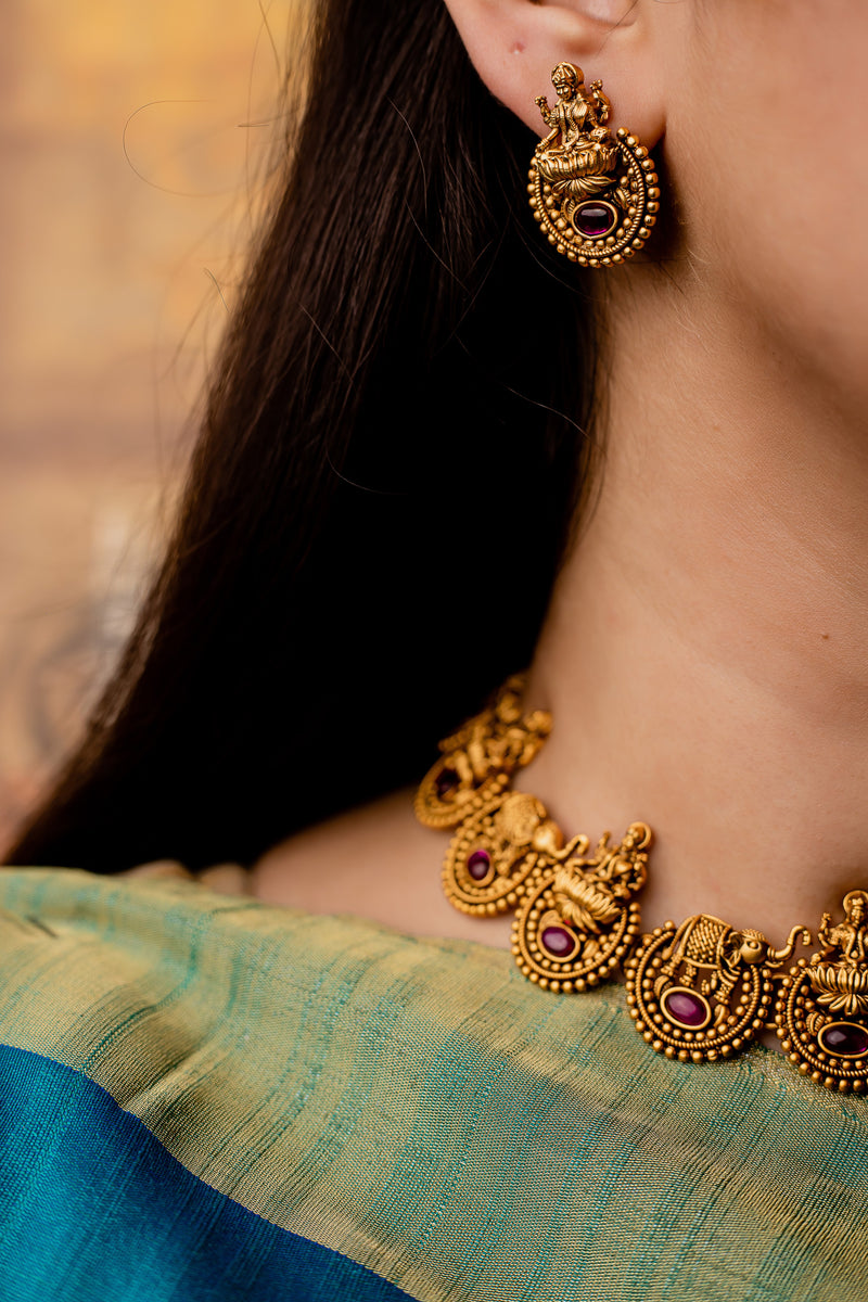 Gold Plated Lakshmi Temple Necklace Set