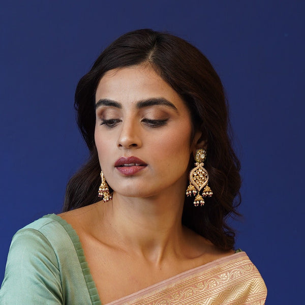 Gold Plated Peach Meenakari Earrings