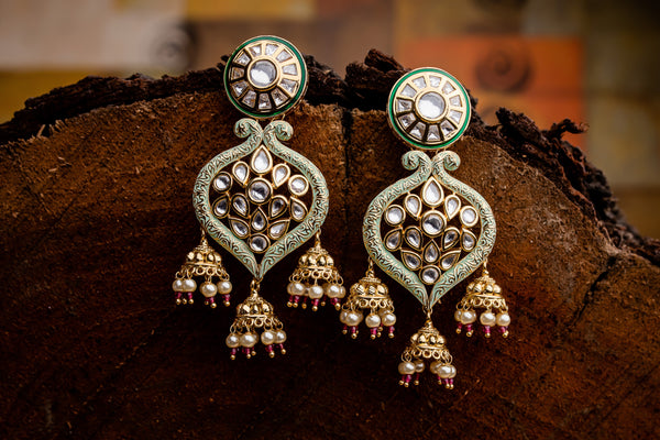 Gold Plated Green Meenakari Earrings