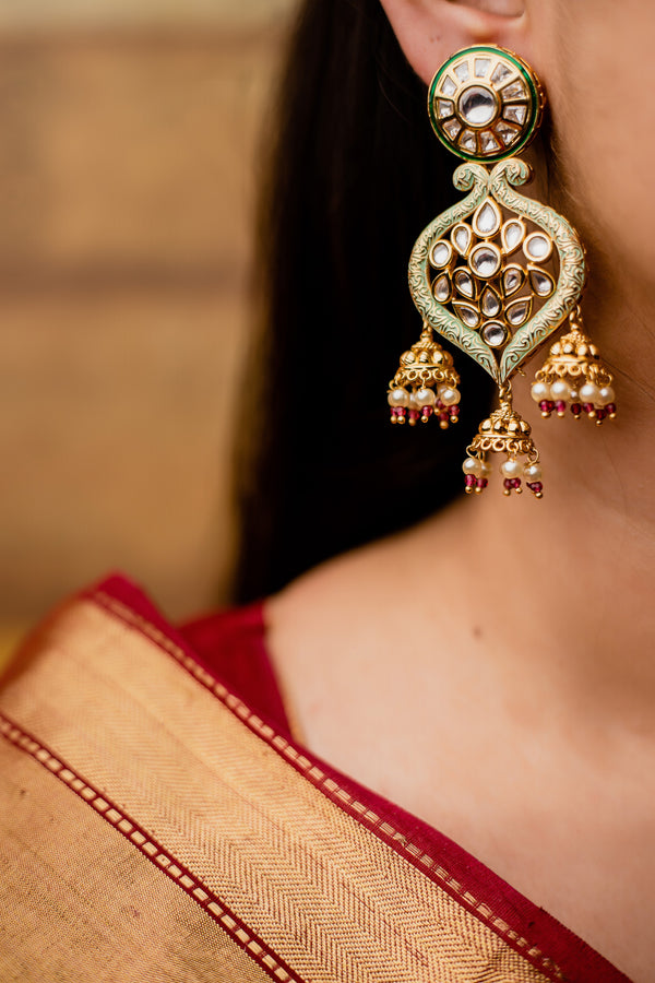 Gold Plated Green Meenakari Earrings