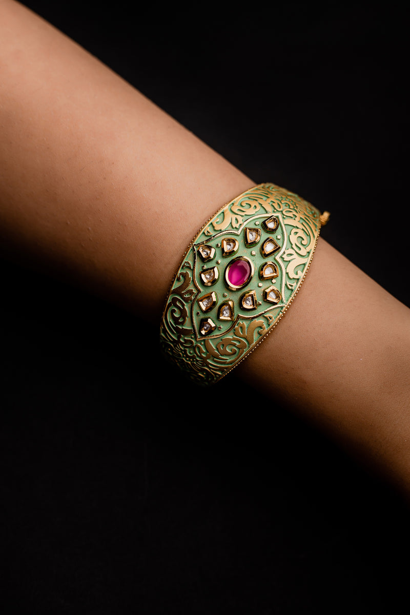 Green Meenakari Kundan Bracelet
