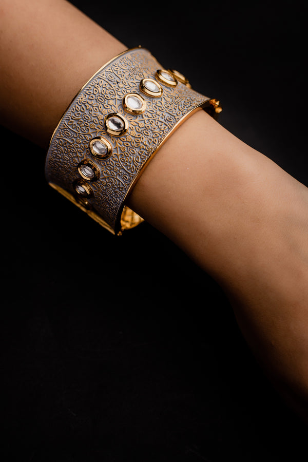 Grey Meenakari Kundan Bracelet