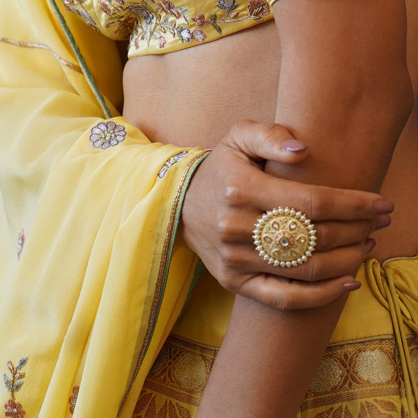 Meenakari Pearl and Kundan Ring