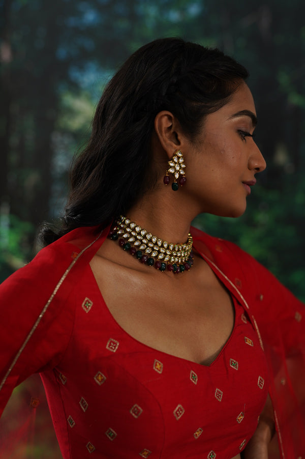 Multicolored Gold Plated Kundan Choker Set