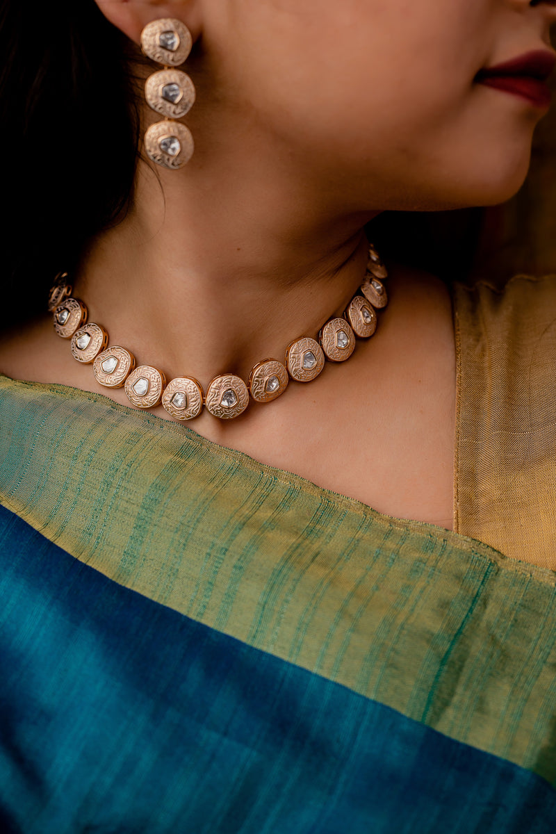 Peach Meenakari Kundan Set