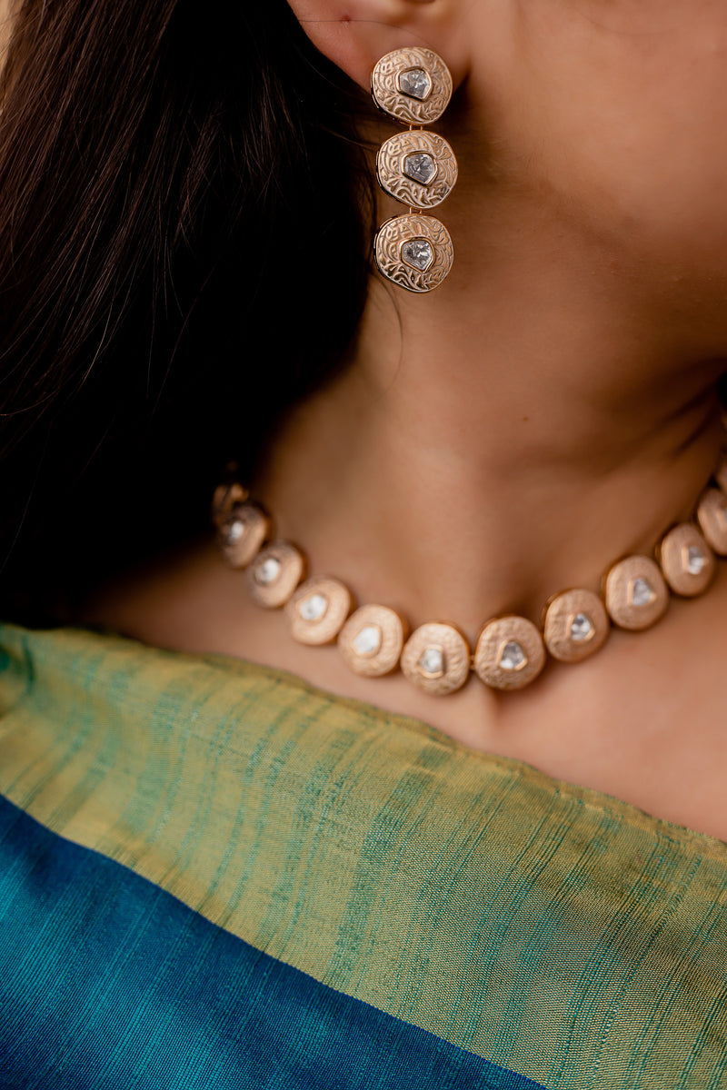 Peach Meenakari Kundan Set
