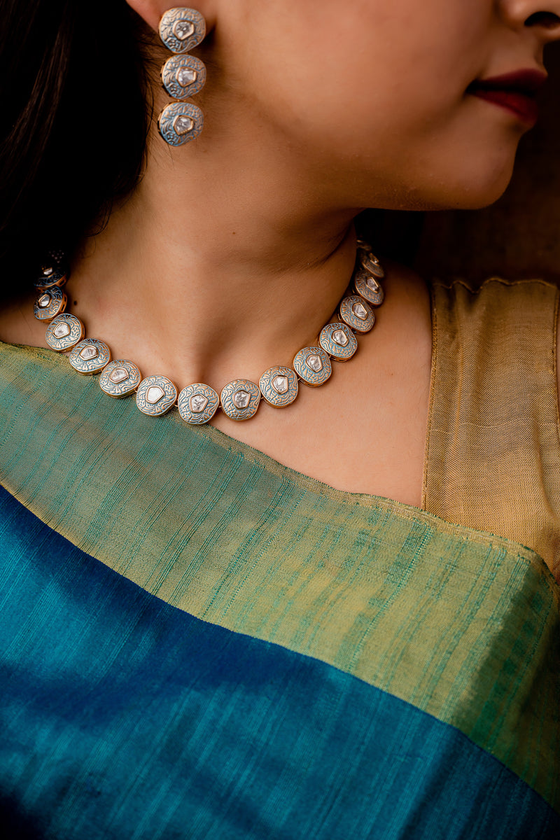 Powder Blue Meenakari Kundan Set