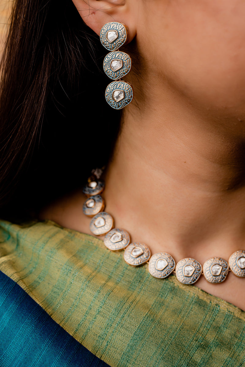 Powder Blue Meenakari Kundan Set