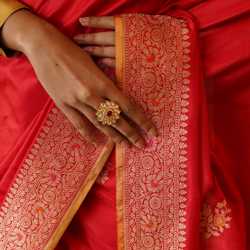 Gold Plated Kundan Ring (Ruby)