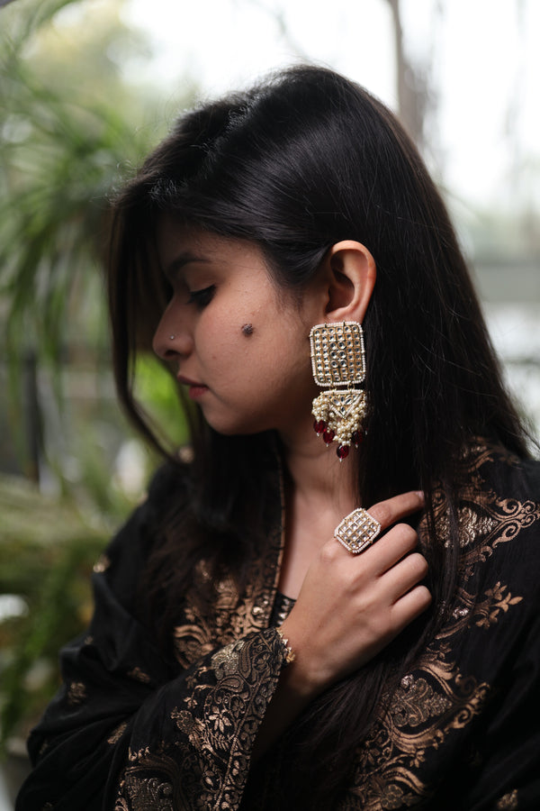 Ruby Kundan Square Earrings