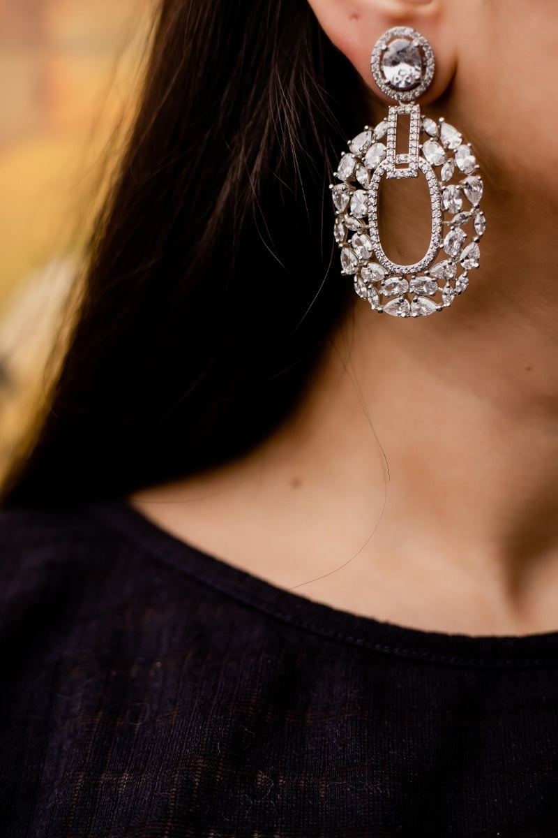 Silver Plated Diamond Earrings