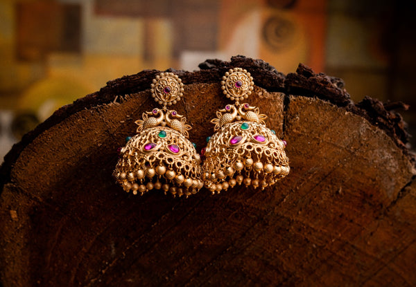 Temple Peacock Jhumkas