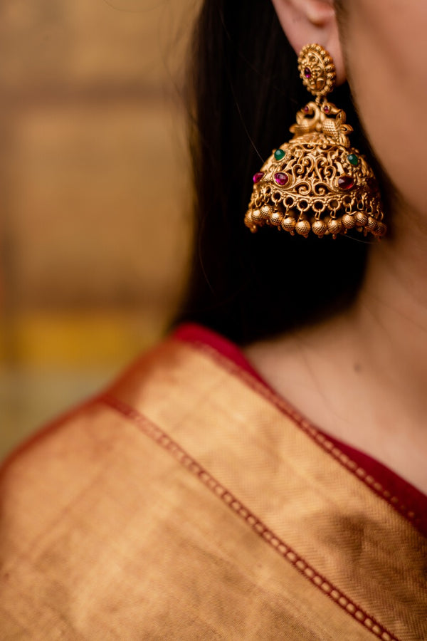 Temple Peacock Jhumkas