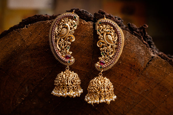 Temple Work Jhumka Earrings