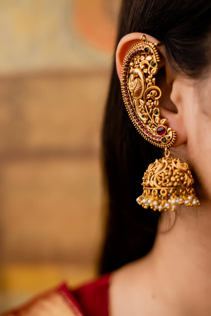 Temple Work Jhumka Earrings