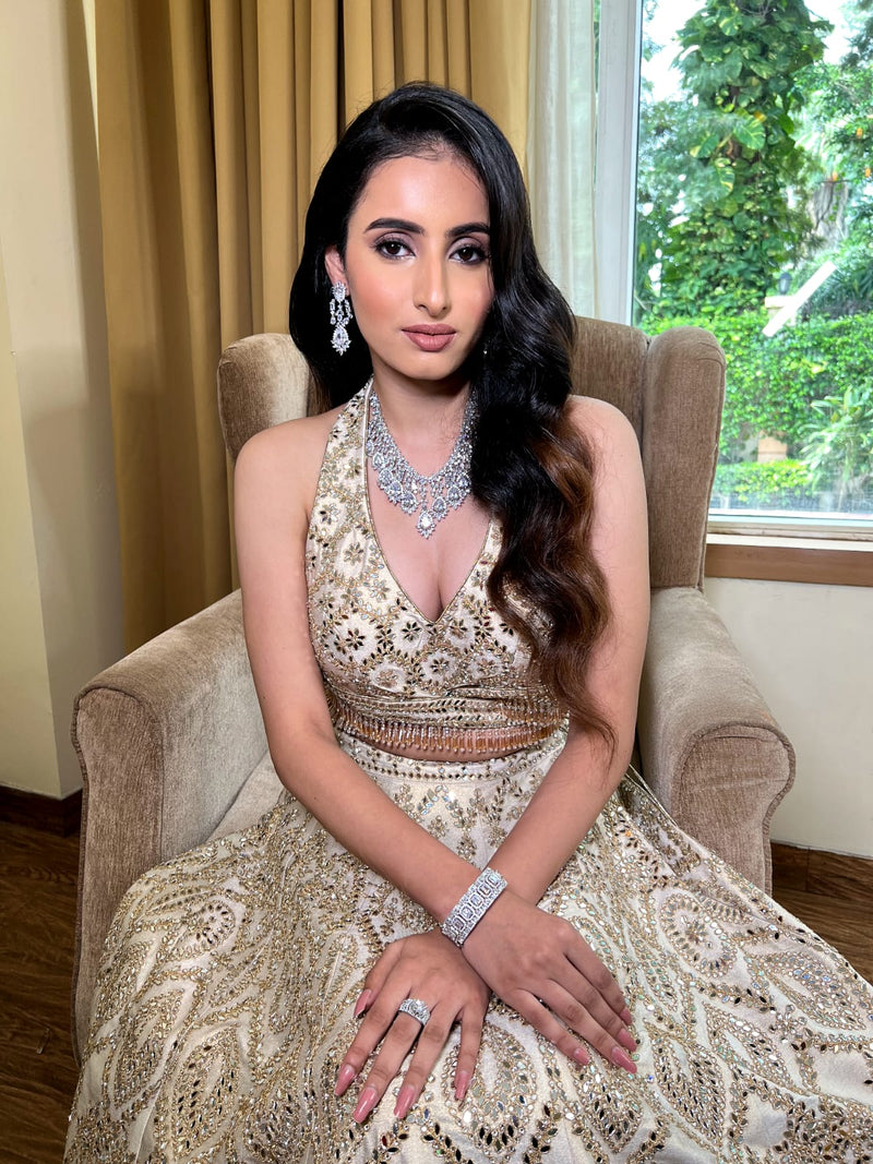 Empress Silver Faux Diamond Necklace Set – Ishil